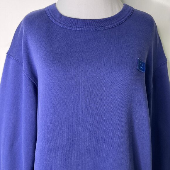 Acne Studios Women's Blue Crewneck 100% Cotton Fairview Face Sweater Size Small - Picture 2 of 11